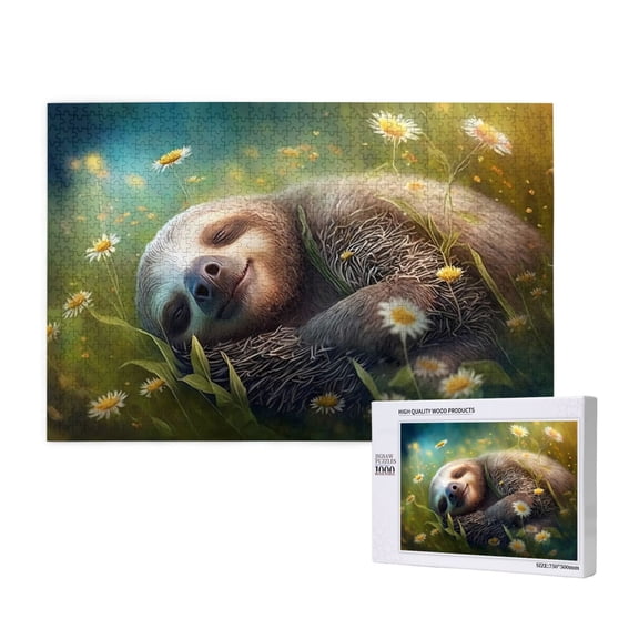 Rateoe Daisy Sleeping Sloth Pattern Wooden Picture Puzzle ,1000 Piece Jigsaw Puzzle ,Family Fun Puzzle, Home Décor Puzzle, Gift Puzzle(Horizontal style)