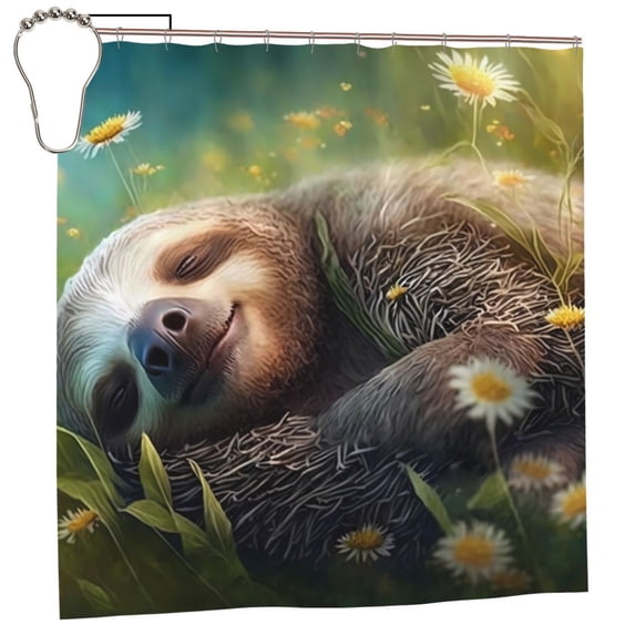 Rateoe Daisy Sleeping Sloth Shower Curtain - Fancy Bathroom Shower Curtain Sets - Waterproof Shower Curtain with Hooks with 12 Plastic Hooks 72x72 Inches