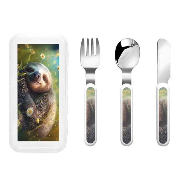 Rateoe Daisy Sleeping Sloth for Stainless Steel Kids Silverware Set - Child and Toddler Safe Flatware - Children's Knife, Fork And Spoon Set