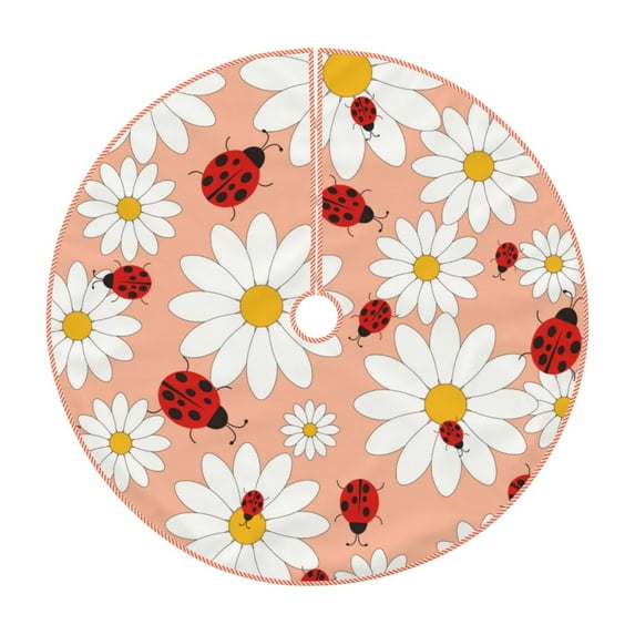 Rateoe Daisy and Ladybug Pattern Christmas Tree Skirt with Ties , Christmas Tree Decorations, Farmhouse Christmas Decor Xmas Holiday Decorations-48"
