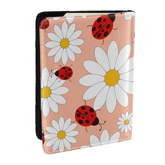Rateoe Daisy and Ladybug Pattern Passport Holder Wallet Leather Mulit-purpose Travel Wallet Credit Cards Case ,Passport Cover for Women Men-6.5 in