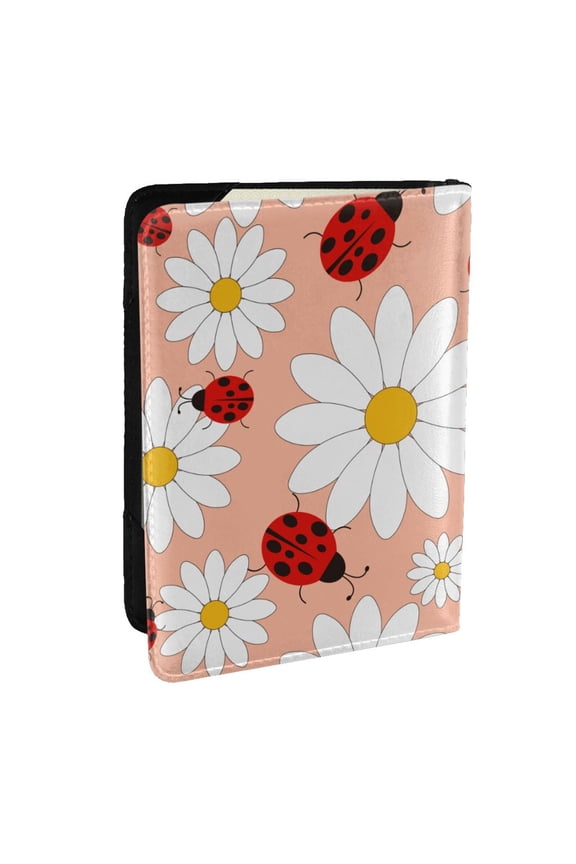 Daisy and Ladybug Pattern Passport Holder Wallet Leather Mulit-purpose Travel Wallet Credit Cards Case ,Passport Cover for Women Men-6.5 in