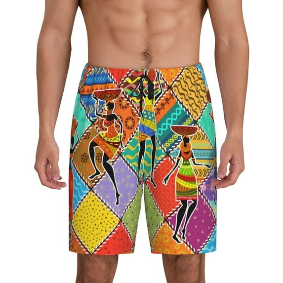 Rateoe Dancing African Womans Print Men's Lounge Shorts – Soft & Breathable Pajama Bottoms with Pockets, Elastic Waistband, Lightweight Sleepwear for Nightwear & Loungewear-X-Large