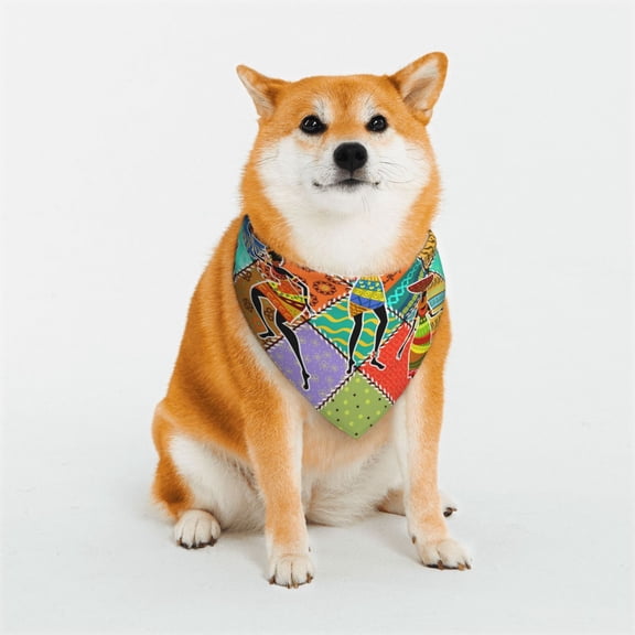 Rateoe Dancing African Womans Print Pet Scarf for Dogs and Cats – Stylish Reflective Design, Breathable & Durable Pet Bandana with Quick-Release Buckle-Medium