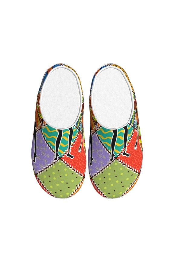 Dancing African Womans Print Women's Men's Cotton Knit Slippers Lightweight Memory Foam Indoor House Shoes with Anti-Skid Sole-35/36