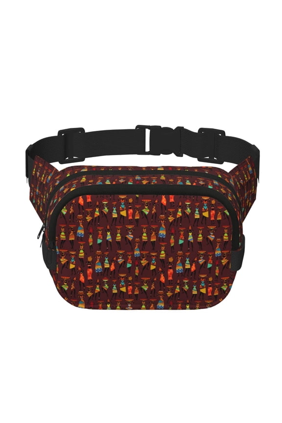 Dancing African Women1 Print Fanny Pack Belt Bag for Women and Men, Square Double-Layer Waterproof Waist Pack with Adjustable Strap for Hiking, Jogging, Cycling