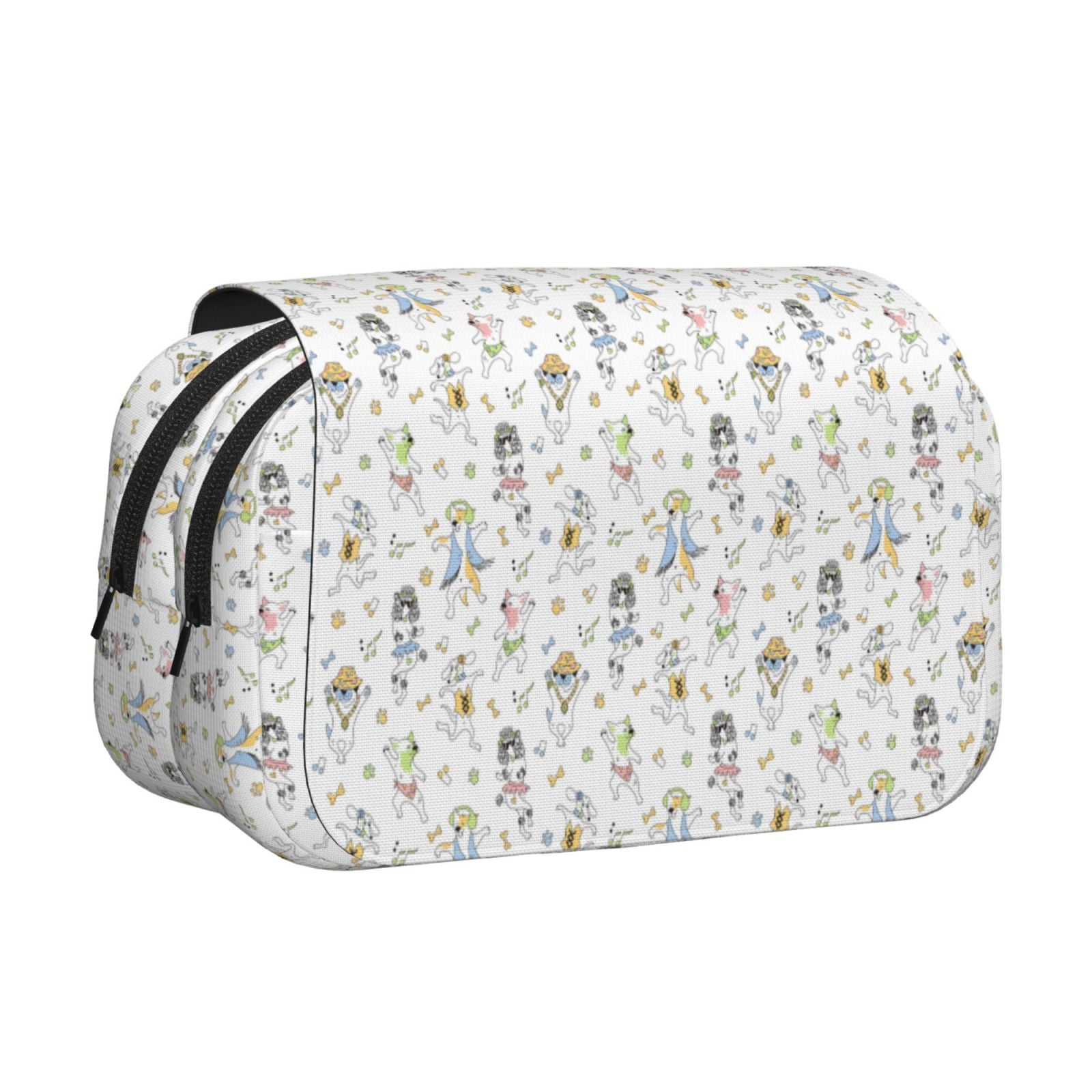 Rateoe Dancing Dogs Pattern Double Clamshell Pen Case, Storage Organizer with Two Zipper Compartments– Holds Up to 50 Pencils & Pens
