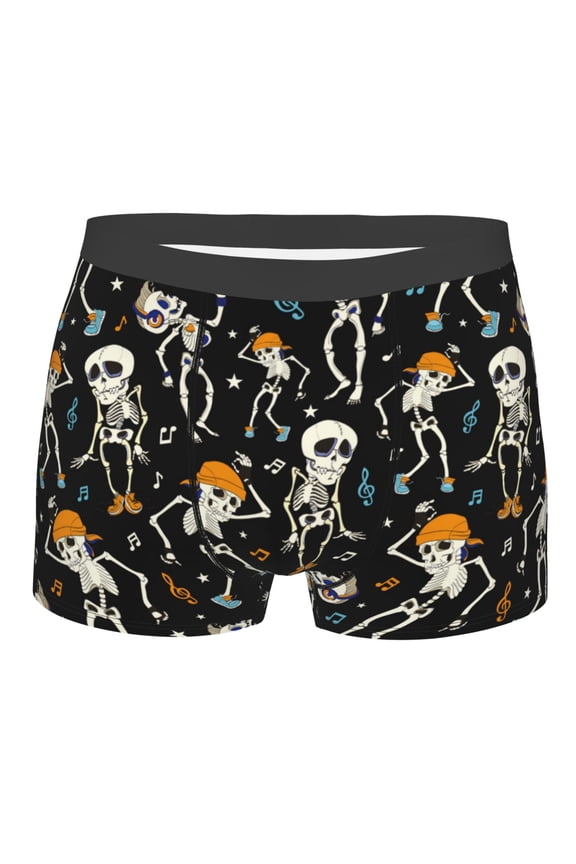 Dancing Skeleton Party Mens Boxer Briefs Poly Spandex Performance Boxer Briefs Underwear Hem Boxer Briefs - Large