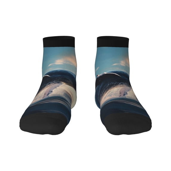 Rateoe Dancing Whale Pattern Quarter Crew Socks,Toe Seamed Ankle Socks,Cotton Cushioned Breathable Athletic Crew Sports Socks