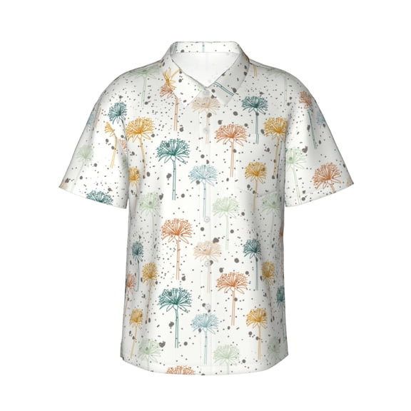 Rateoe Dandelion Pattern Men’s Hawaiian Shirt – Short Sleeve Button-Down Tropical Beach Shirt, Lightweight & Breathable Casual Aloha Shirt with Pocket,