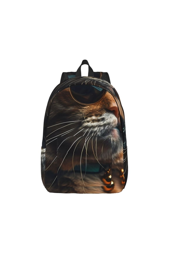 Dapper Cat in Sunglasses Pattern Canvas College Laptop Backpack,Travel Daypack,Durable Rucksack Travel Notebook Bag School Backpack Book Bag for Men Women-Medium