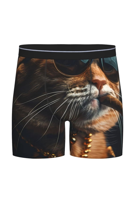 Dapper Cat in Sunglasses Print Men’s Underwear Boxer Briefs Soft Comfortable Underwear Boxer Briefs, Long Leg Briefs,Anti-chafing Boxer Briefs