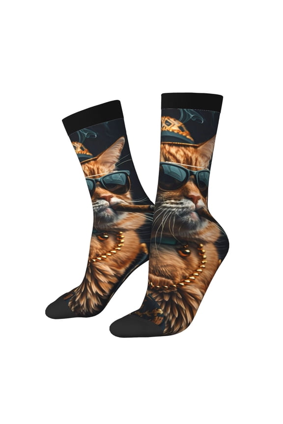 Dapper Cat in Sunglasses for Women Casual Calf Socks - Cute Crew Socks - Thin Soft Above Ankle Socks Size 5-11