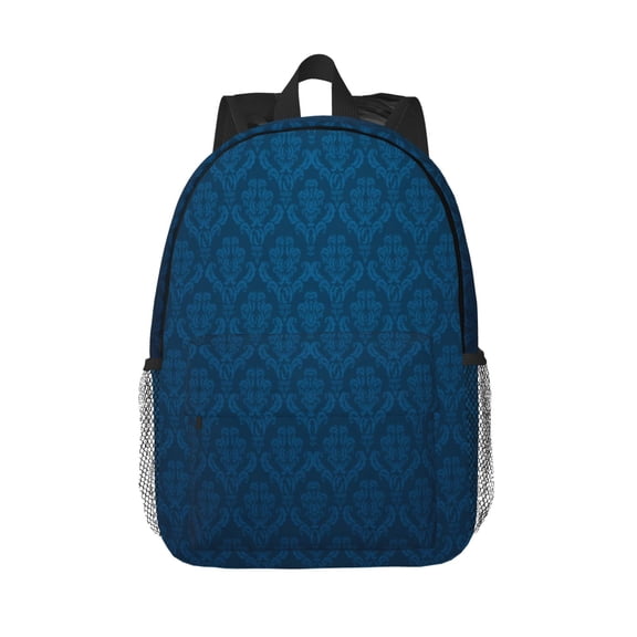 Rateoe Dark Blue Pattern Student Backpack Water-resistant Backpack 15-inch Laptop Backpack Lightweight Adjustable School Backpack