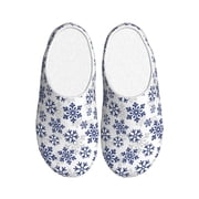 Rateoe Dark Blue Snowflakes Print Womens Mens Cotton Knit Slippers Lightweight Memory Foam Indoor House Shoes with Anti-Skid Sole-35/36