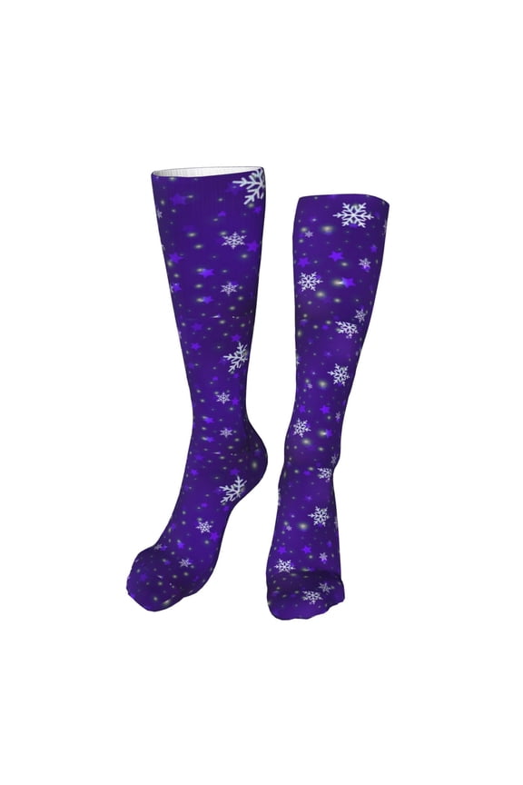 Dark Purple Snowflakes print Women's Men's Novelty 20in Crew Socks Cotton Socks Knee High Socks for Walking,Running,Nurses,Pregnancy-One Size