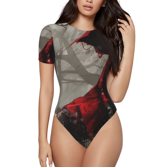 Rateoe Dark Red Hooded Girl Printed Women Rash Guard Short Sleeve,Tummy control Swimsuit Surfing Swimsuit Bathing Suit Short-sleeved Onesie UPF 50+ -XX-Large
