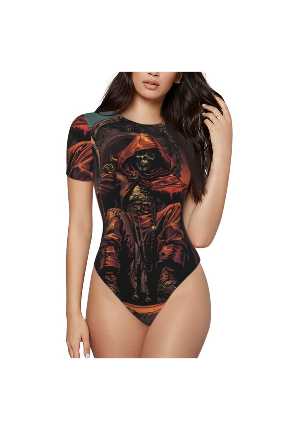 Dark Skull King Throne Printed Women Rash Guard Short Sleeve,Tummy control Swimsuit Surfing Swimsuit Bathing Suit Short-sleeved Onesie UPF 50+ -Medium