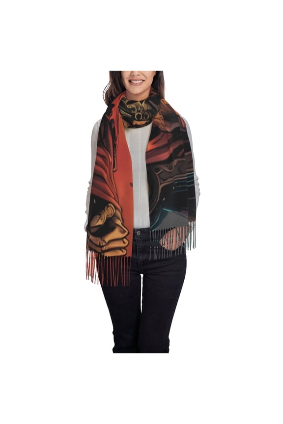 Dark Skull King Throne Women's Traditional Scarf Wrap Tassel Shawl Fringes Neck Head Shawl Retro Scarf