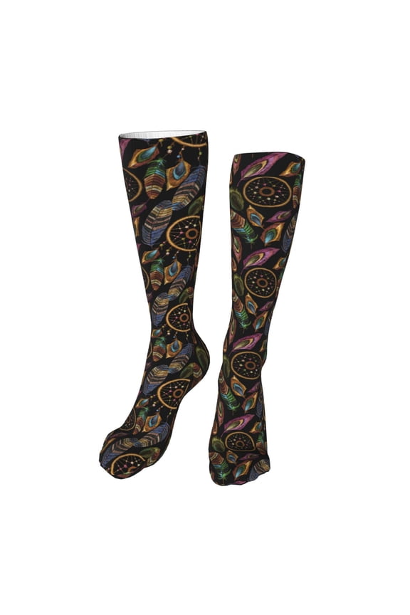 Decorative Feathers print Women's Men's Novelty 20in Crew Socks Cotton Socks Knee High Socks for Walking,Running,Nurses,Pregnancy-One Size