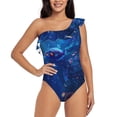 thumbnail image 1 of Rateoe Deep Sea Glowing Fishes Pattern Women One Piece Swimsuits Tummy Control One Shoulder Bathing Suits Ruffle Swimwear-Medium, 1 of 6
