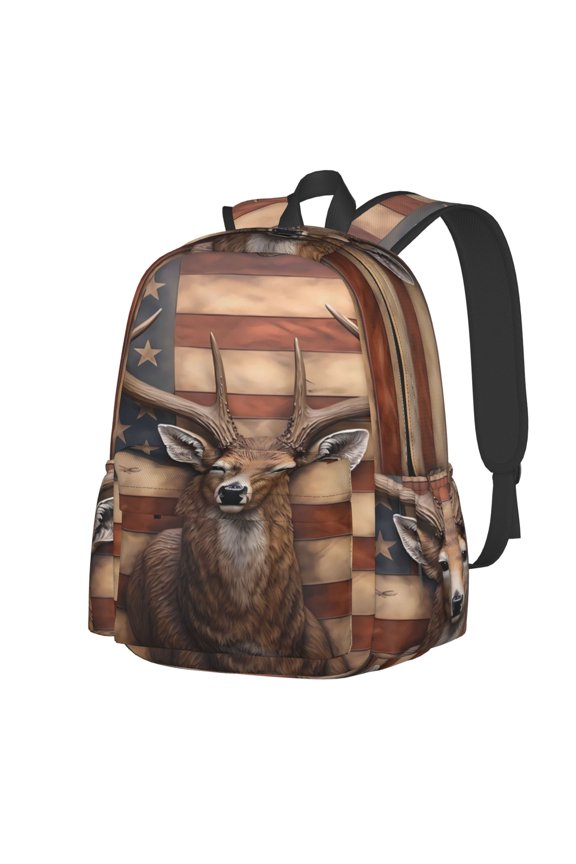 Deer American Flag Wall Pattern Student Backpack,Backpack for School,Lightweight Bag,Travel Backpack,Outdoor Backpack,Large Capacity Backpack