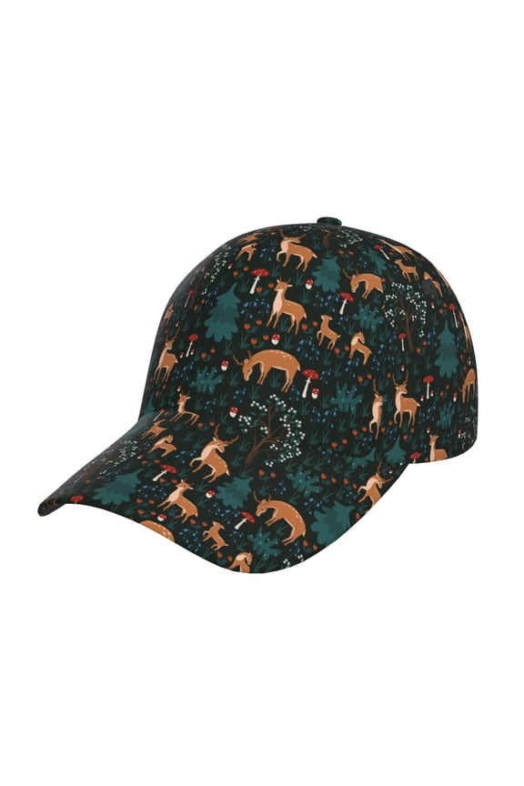 Deers In The Forest Pattern Mens Baseball Cap  Adjustable Curved Brim Hat, Soft Cotton Sports Cap for Outdoor, Casual, and Everyday Wear, Comfortable & Breathable
