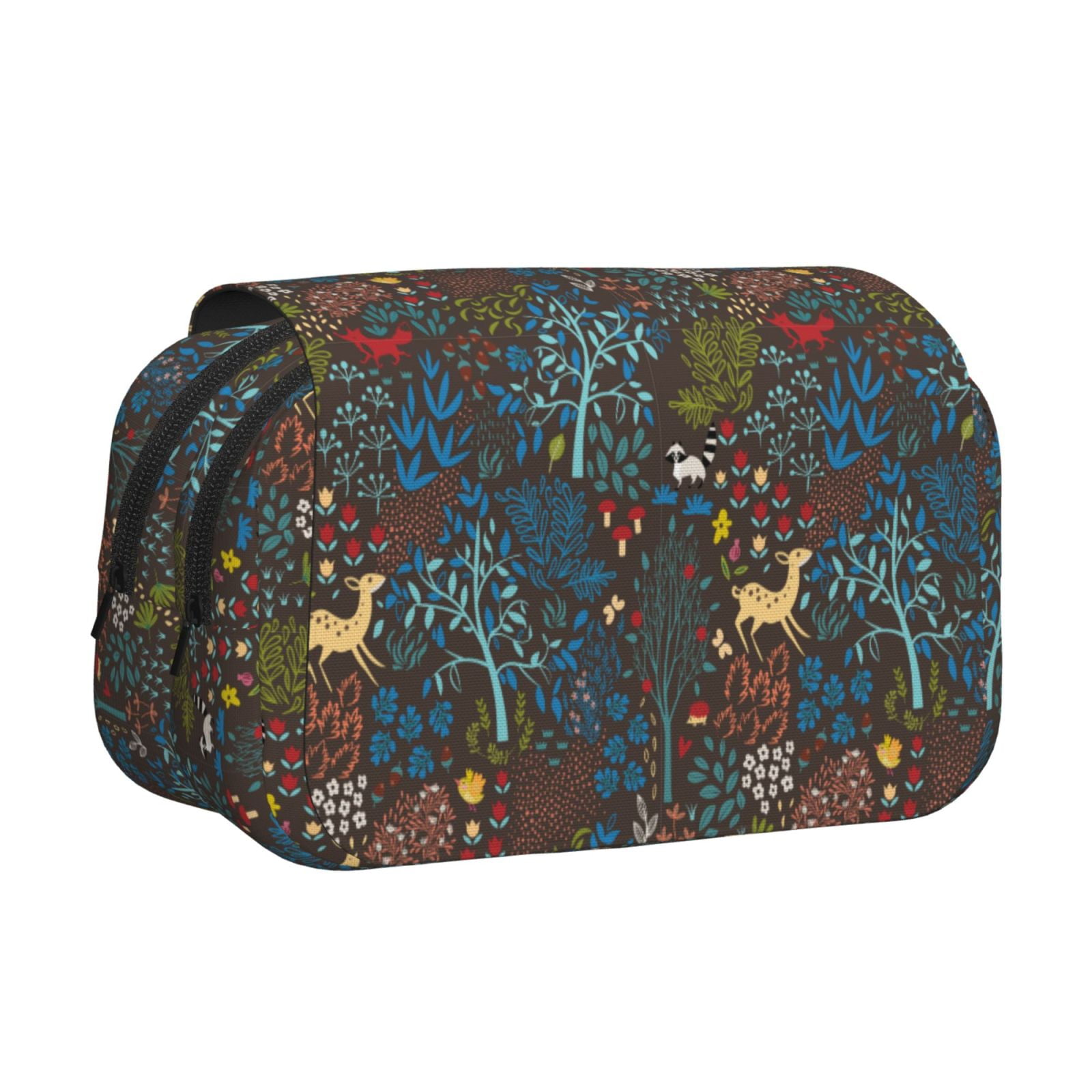 Rateoe Deers In The Forest 1 Pattern Double Clamshell Pen Case, Storage Organizer with Two Zipper Compartments– Holds Up to 50 Pencils & Pens