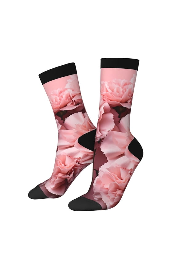 Delicate Pink Carnations for Women Casual Calf Socks - Cute Crew Socks - Thin Soft Above Ankle Socks Size 5-11