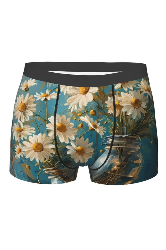 Delicate White Daisy Jars Mens Boxer Briefs Poly Spandex Performance Boxer Briefs Underwear Hem Boxer Briefs - Large