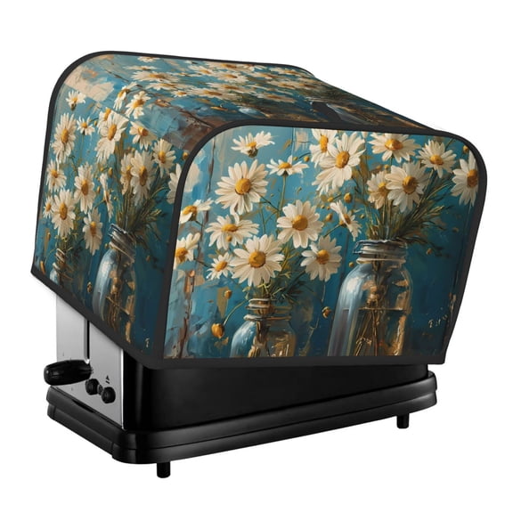 Rateoe Delicate White Daisy Jars Pattern Toaster Covers 4 Slice Wide Slot,Bread Machine Cover,Bread Dust Cover & Fingerprint Protection,Appliance Covers