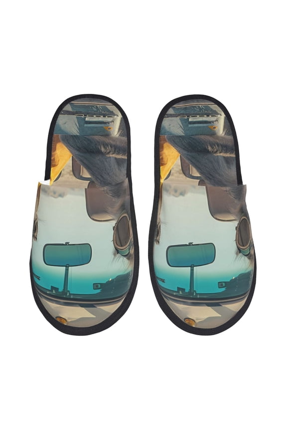 Desert Monkeys Drive Pattern Fuzzy Slippers Fuzzy Soft House Slippers Plush Furry Warm Cozy Open Toe Fluffy Home Shoes-Large