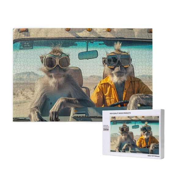 Rateoe Desert Monkeys Drive Pattern Wooden Picture Puzzle ,1000 Piece Jigsaw Puzzle ,Family Fun Puzzle, Home Décor Puzzle, Gift Puzzle(Horizontal style)