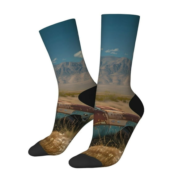 Rateoe Deserted Classic Car Landscape for Women Casual Calf Socks - Cute Crew Socks - Thin Soft Above Ankle Socks Size 5-11