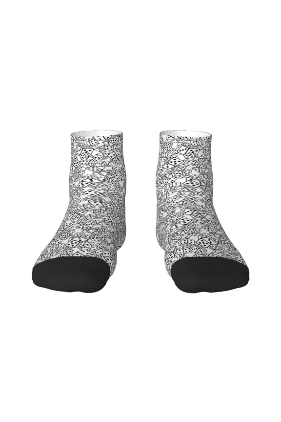 Dice Cubes Pattern Quarter Crew Socks,Toe Seamed Ankle Socks,Cotton Cushioned Breathable Athletic Crew Sports Socks