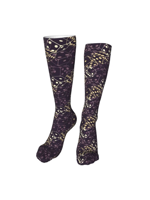 Dice print Women's Men's Novelty 20in Crew Socks Cotton Socks Knee High Socks for Walking,Running,Nurses,Pregnancy-One Size