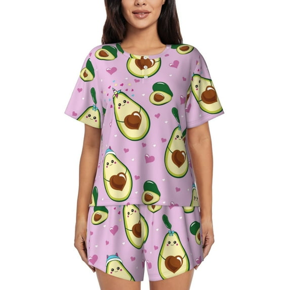 Rateoe Different Avocados Pattern Women's Short-Sleeved Pajama Set - 2 Piece Soft and Lightweight Sleepwear Set-XX-Large