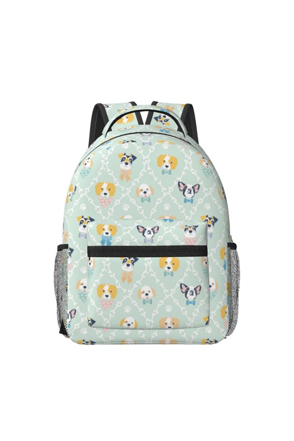 Different Breeds of Dogs Pattern Durable Student Backpack Laptop Bag- Ergonomic Design, Waterproof Twill Fabric - Ideal for School, Travel, and Outdoor Activities