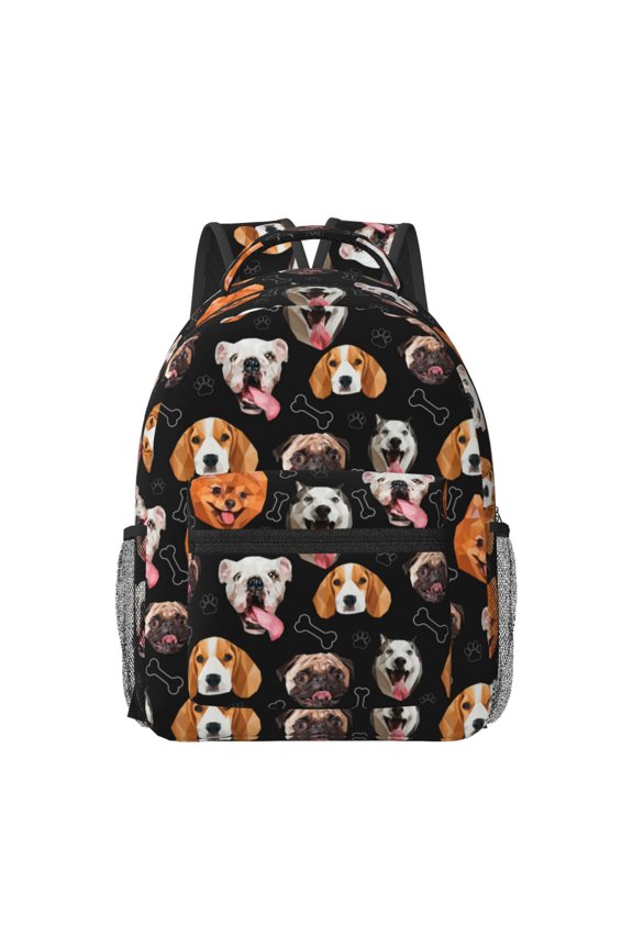 Different Breeds Of Dogs Pattern Durable Student Backpack Laptop Bag- Ergonomic Design, Waterproof Twill Fabric - Ideal for School, Travel, and Outdoor Activities-One Size