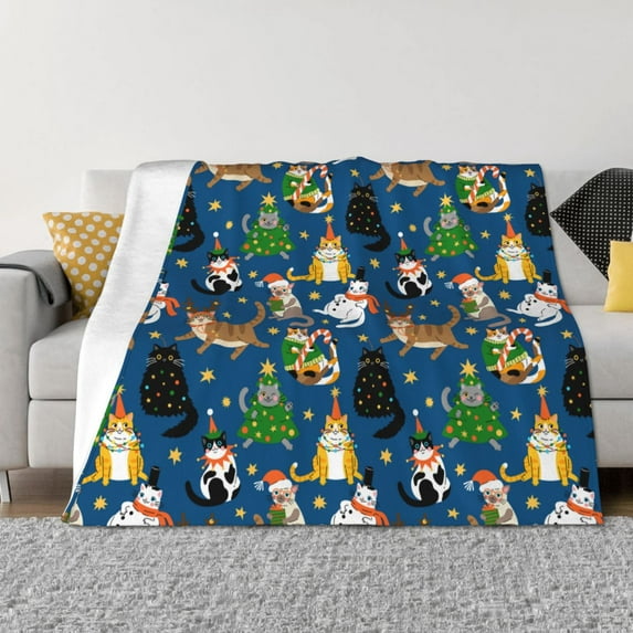 Rateoe Different Cats Christmas Pattern Flannel Throw Blanket, Ultra-soft Blanket for Bed, Couch, Car, Hypoallergenic Anti-pilling blanket-60"x50"(Horizontal)