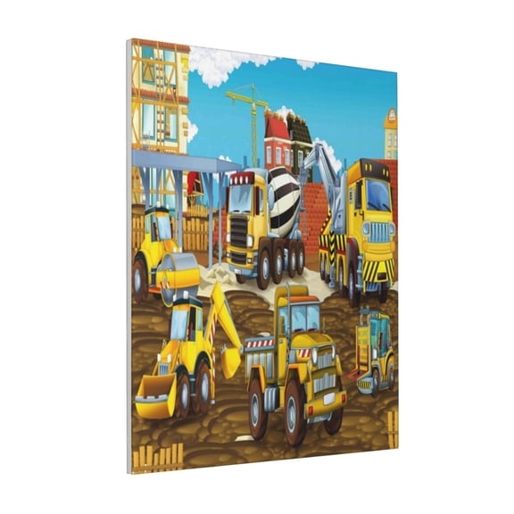 Rateoe Different Construction Site Vehicles Pattern Decorative Picture – Unique Modern Wall Art, Ready-to-Hang Canvas Print for Home (Vertical)