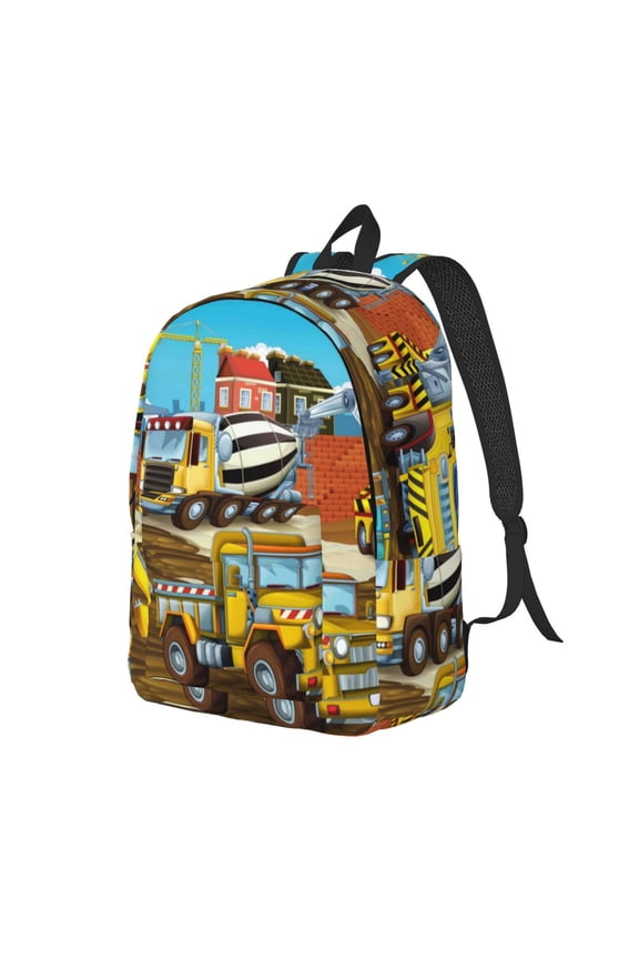 Different Construction Site Vehicles Pattern Durable Canvas Backpack for Men & Women – Stylish & Lightweight – Adjustable Straps, Multiple Pockets – Fits 15-17 Inch LaptopsSmall