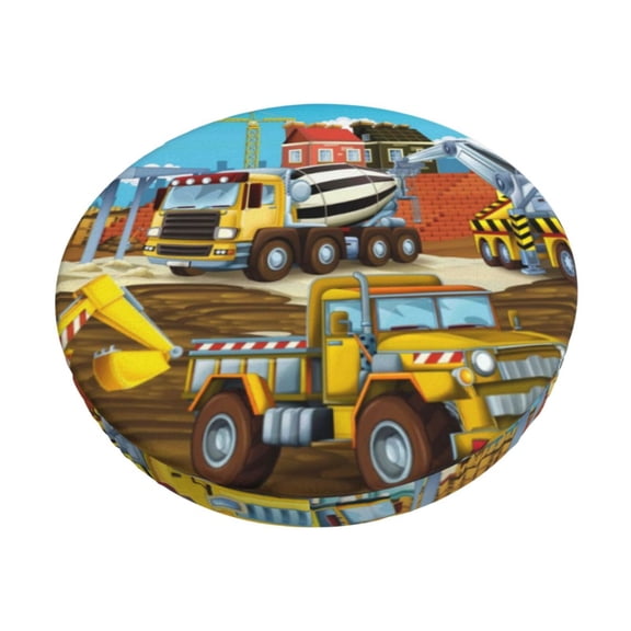 Rateoe Different Construction Site Vehicles Pattern Round Bar Stool Seat Covers,Washable Stool Cushion Slipcover Elastic Bar Chair Covers for 12-14 Inch Chair -13 inch