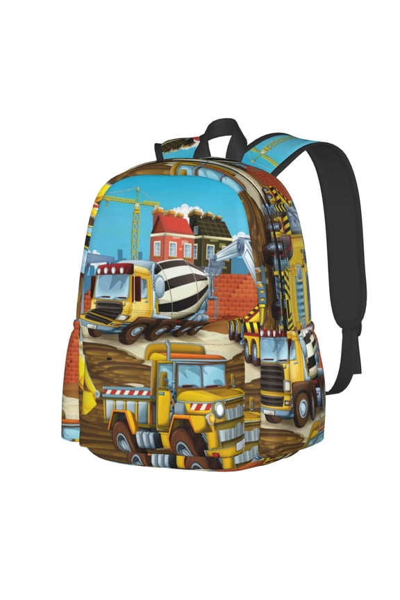 Different Construction Site Vehicles Pattern Student Backpack,Backpack for School,Lightweight Bag,Travel Backpack,Outdoor Backpack,Large Capacity Backpack