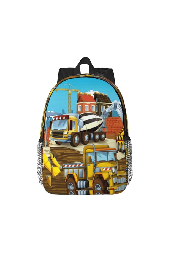 Different Construction Site Vehicles Pattern Student Backpack Water-resistant Backpack 15-inch Laptop Backpack Lightweight Adjustable School Backpack