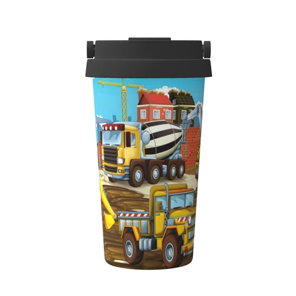 Rateoe Different Construction Site Vehicles Pattern Travel Coffee Mug Tumbler with Flip Lid | Reusable Insulated Stainless Steel Cold Brew Iced Coffee Cup Thermos