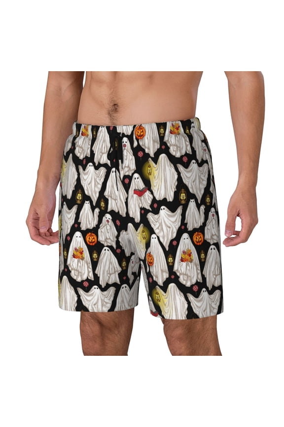 Different Ghosts Pattern Men’s Swim Shorts with Compression Liner – Double-Layered Quick-Dry Swimwear, Comfortable & Stretchy Beach Shorts-Medium