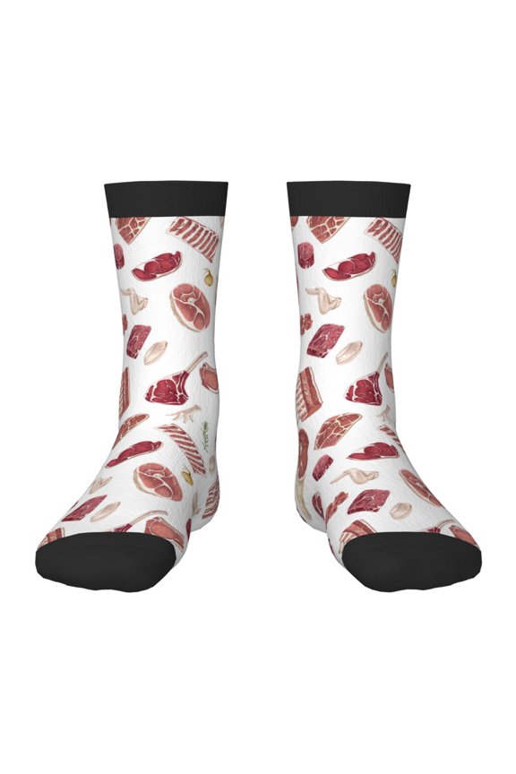Different Meat Pattern Children's Socks, Socks Gifts ,kids Crew Soft Cotton Socks , Moisture-Wicking, Durable, Ideal for Daily Wear & Sports