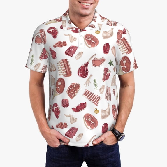 Rateoe Different Meat Pattern Men's Short Sleeve Polo Shirts, Golf Polo Shirts Short Sleeve Performance Moisture Wicking Dry-Small