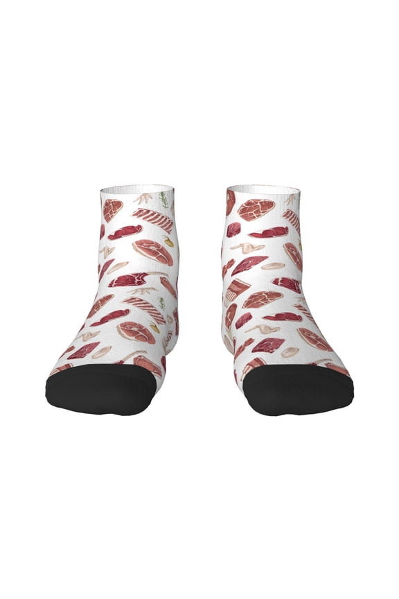 Different Meat Pattern Quarter Crew Socks,Toe Seamed Ankle Socks,Cotton Cushioned Breathable Athletic Crew Sports Socks